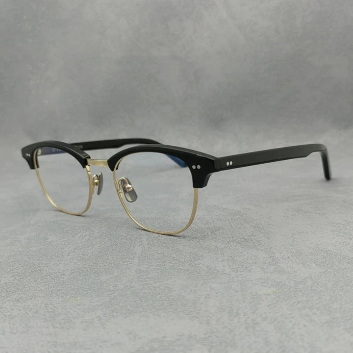 Blackmask Unisex Half Rim Square Titanium Acetate Eyeglasses Sam - Black-Gold
