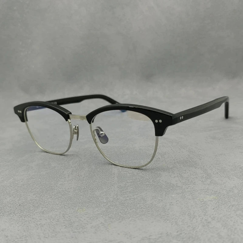 Blackmask Unisex Half Rim Square Titanium Acetate Eyeglasses Sam - Black-Silver