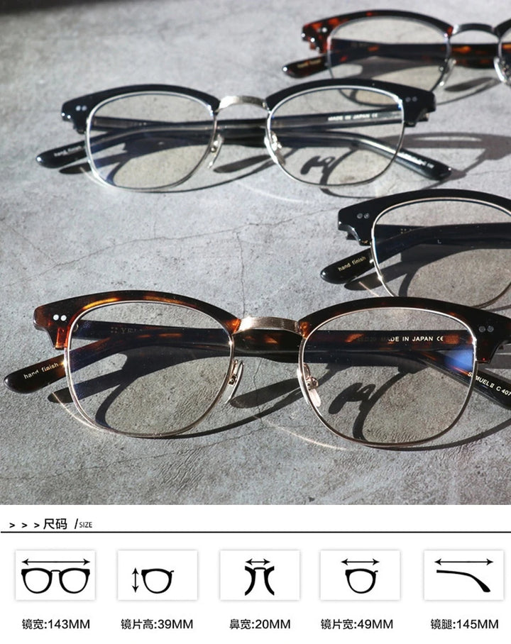 Blackmask Unisex Half Rim Square Titanium Acetate Eyeglasses Sam - Official Size Chart and Dimensions