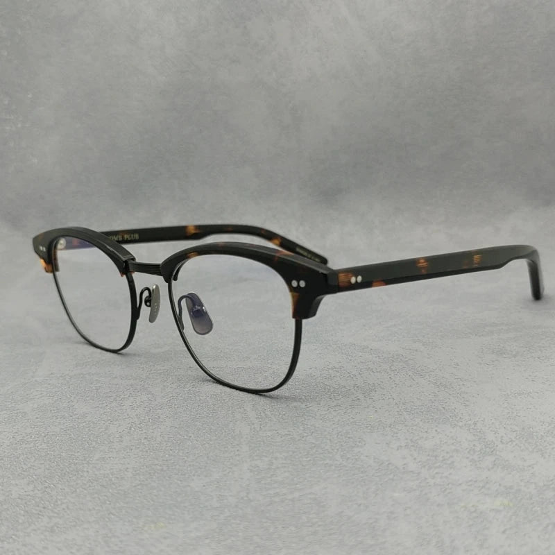 Blackmask Unisex Half Rim Square Titanium Acetate Eyeglasses Sam - Tortoise-Black