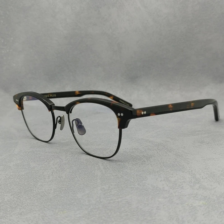 Blackmask Unisex Half Rim Square Titanium Acetate Eyeglasses Sam - Tortoise-Black