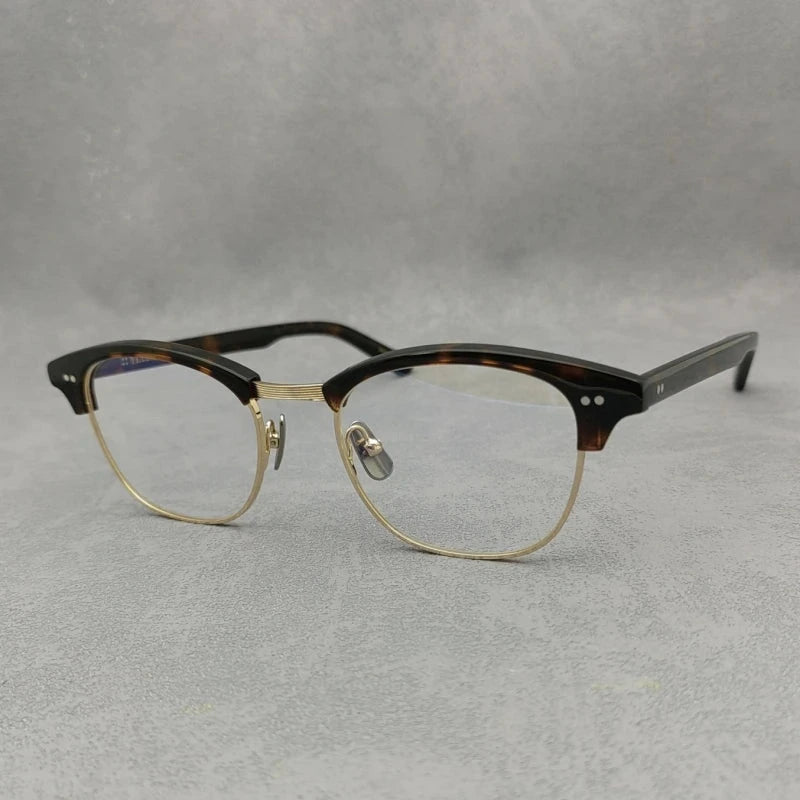 Blackmask Unisex Half Rim Square Titanium Acetate Eyeglasses Sam - Tortoise-Gold