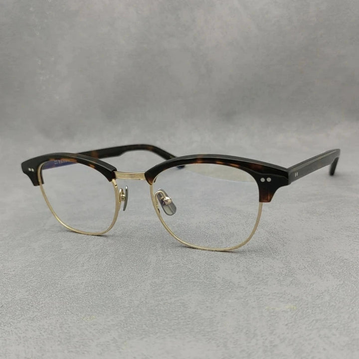 Blackmask Unisex Half Rim Square Titanium Acetate Eyeglasses Sam - Tortoise-Gold