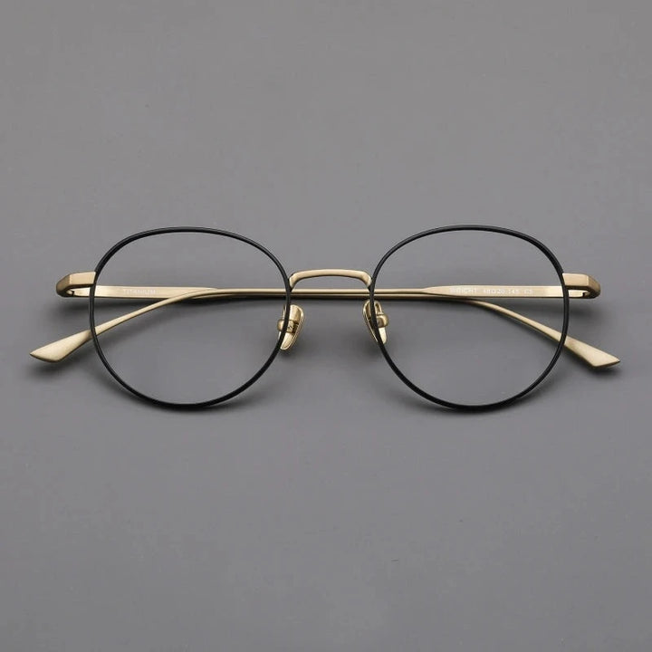 Blackmask Unisex Full Rim Round Pure Titanium Eyeglasses Wright - Black-Gold