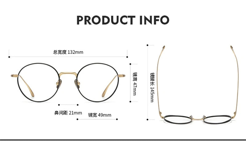 Blackmask Unisex Full Rim Round Pure Titanium Eyeglasses Wright - Official Size Chart and Dimensions