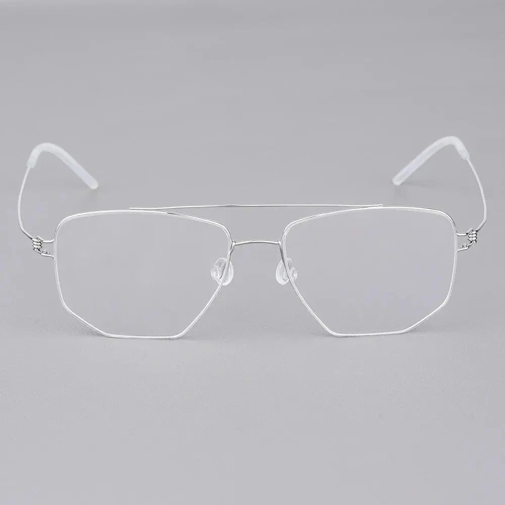 Bobbie 165342 Unisex Full Rim Square Double Bridge Titanium Frames - Silver