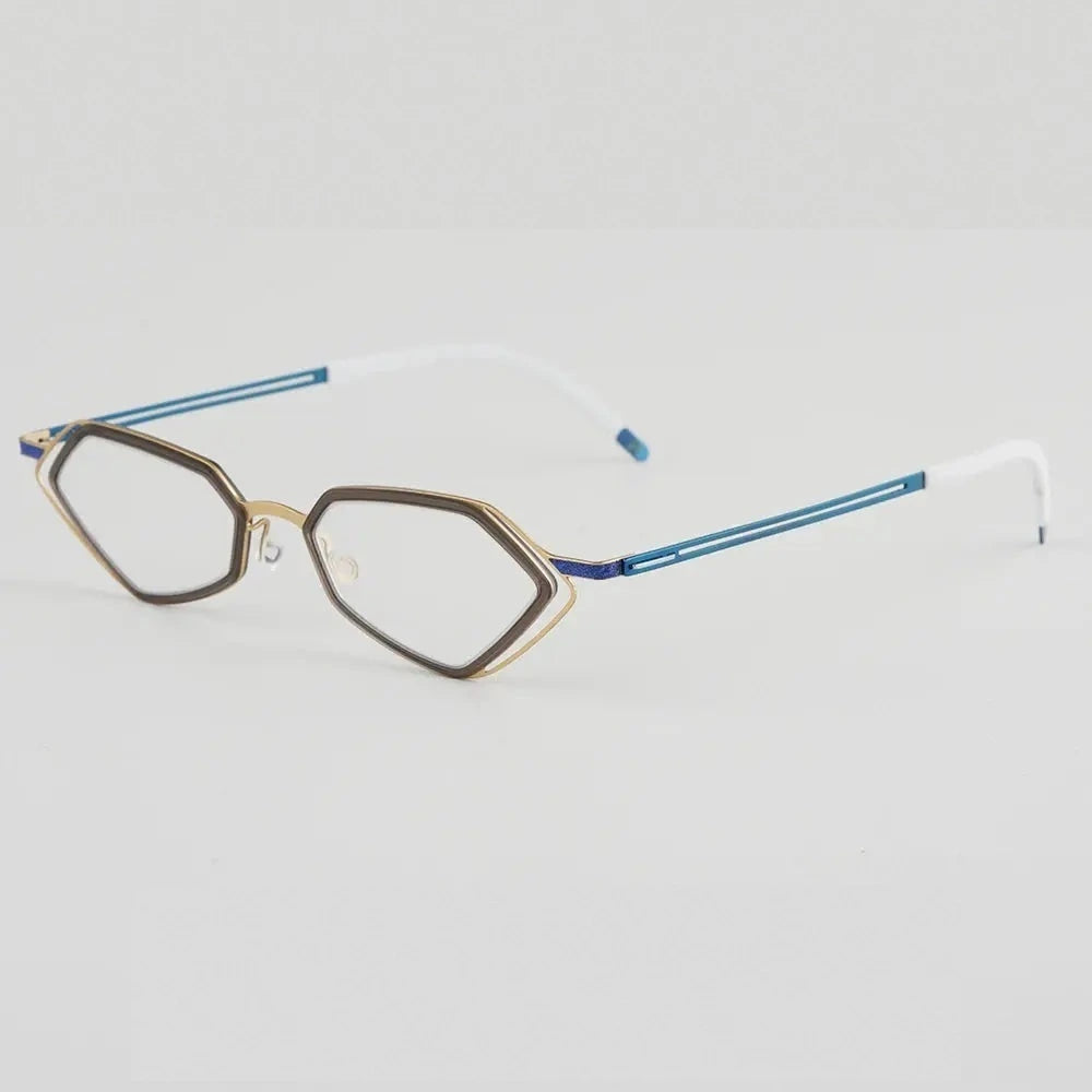 Bobbie 339751 Unisex 140mm Full Rim Polygon Oval Titanium Frames - gold blue