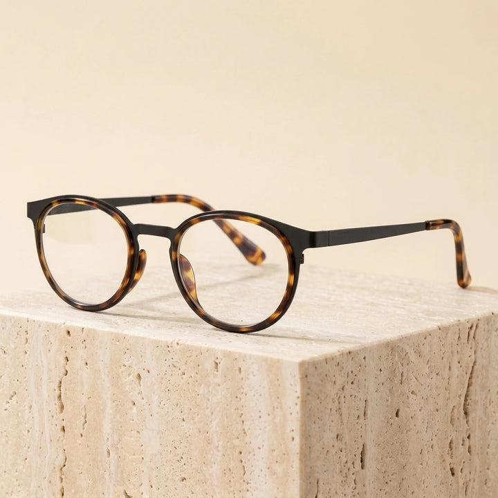 Bobbie Unisex Full Rim Round Acetate Eyeglasses 9704 - Black Tortoise