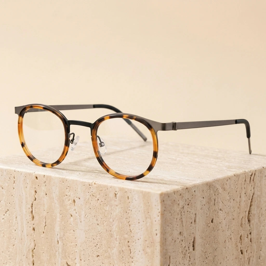 Bobbie Unisex Full Rim Round Acetate Eyeglasses 9704 - Tortoise Black