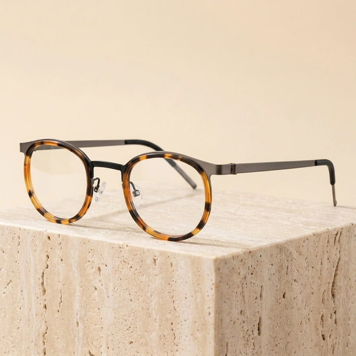 Bobbie Unisex Full Rim Round Acetate Eyeglasses 9704 - Tortoise Black