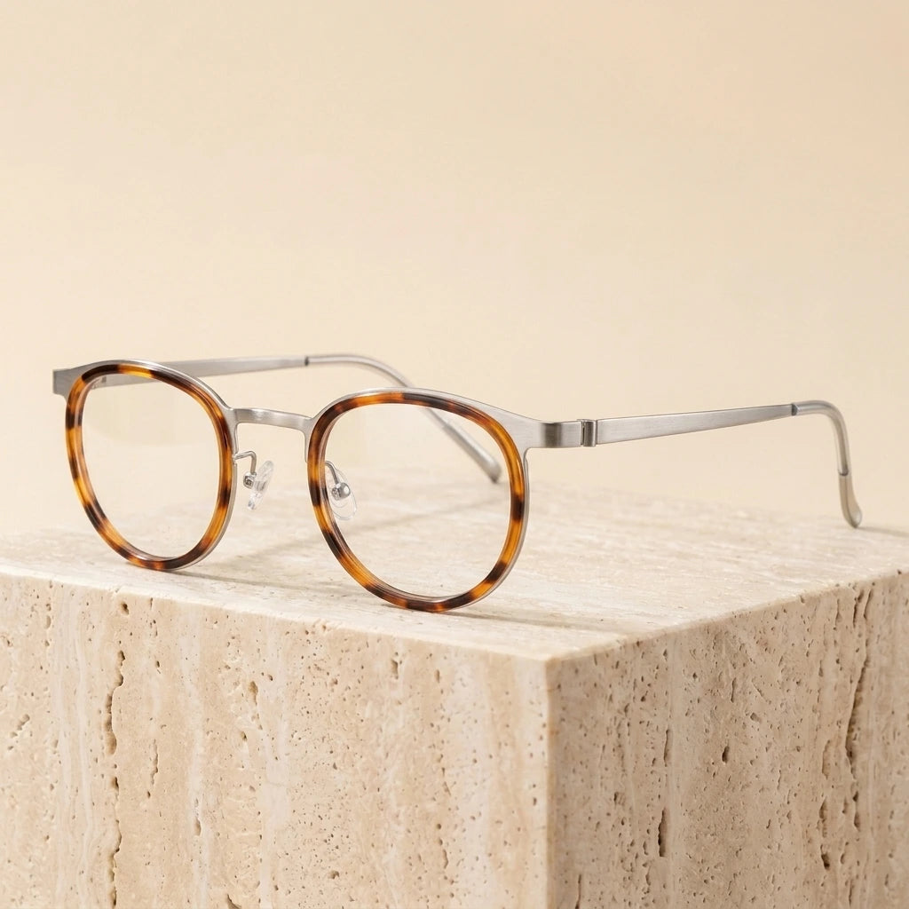 Bobbie Unisex Full Rim Round Acetate Eyeglasses 9704 - Tortoise Silver