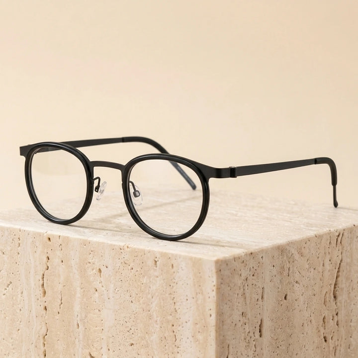 Bobbie Unisex Full Rim Round Acetate Eyeglasses 9704 - Black
