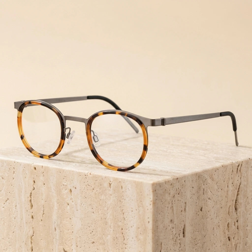 Bobbie Unisex Full Rim Round Acetate Eyeglasses 9704 - Tortoise Gun