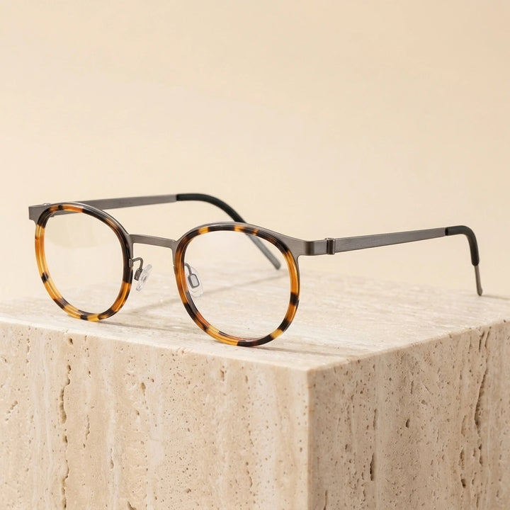 Bobbie Unisex Full Rim Round Acetate Eyeglasses 9704 - Tortoise Gun