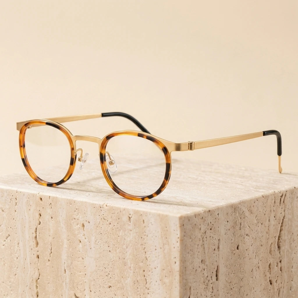 Bobbie Unisex Full Rim Round Acetate Eyeglasses 9704 - Tortoise Golden