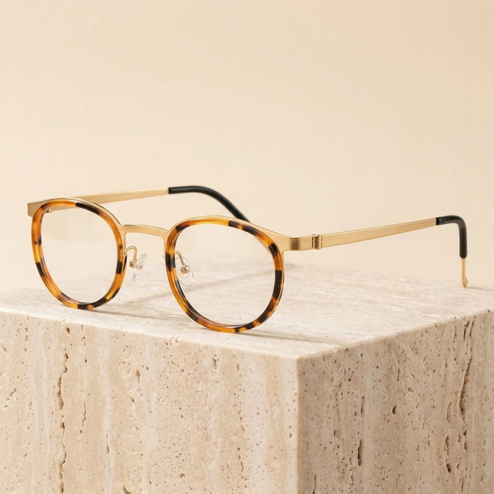 Bobbie Unisex Full Rim Round Acetate Eyeglasses 9704 - Tortoise Golden