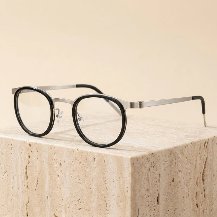 Bobbie Unisex Full Rim Round Acetate Eyeglasses 9704 - Black Sliver