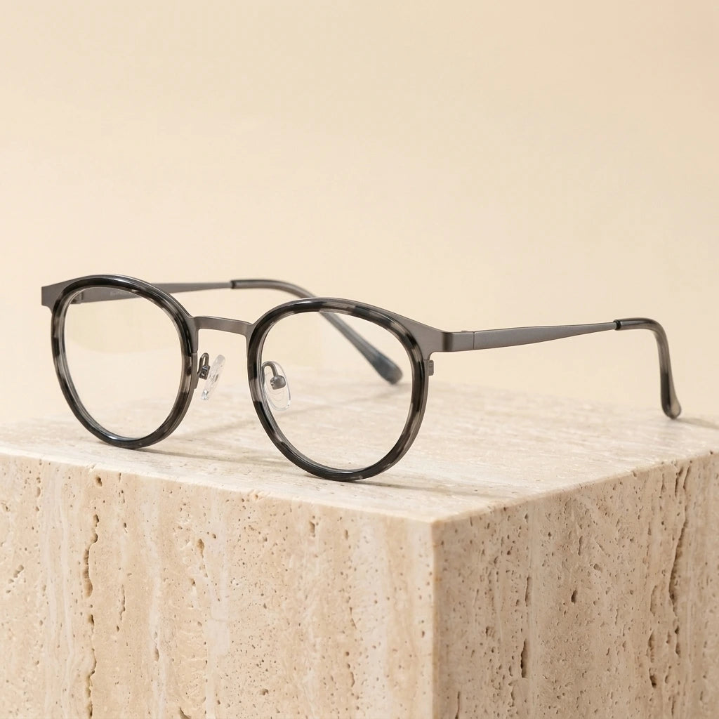Bobbie Unisex Full Rim Round Acetate Eyeglasses 9704 - Gun Tortoise