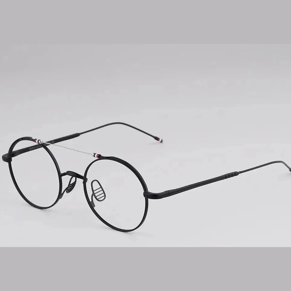 Bobbie Unisex Full Rim Round Double Bridge Titanium Eyeglasses 910910 - black L