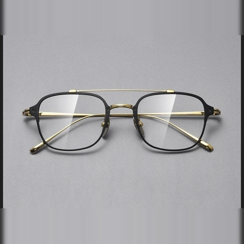 Bobbie Unisex Full Rim Square Double Bridge Titanium Eyeglasses 671319 - black gold / CHINA