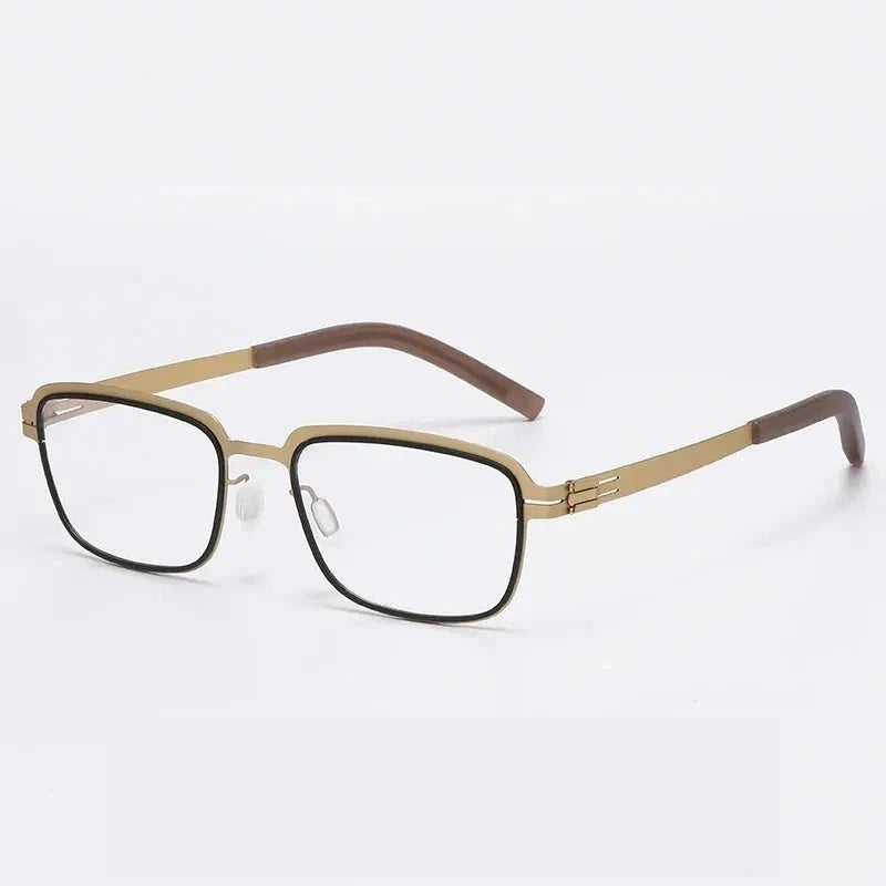 Bobbie Unisex Full Rim Square Screwless Steel Acetate Eyeglasses 165038 - gold black 001