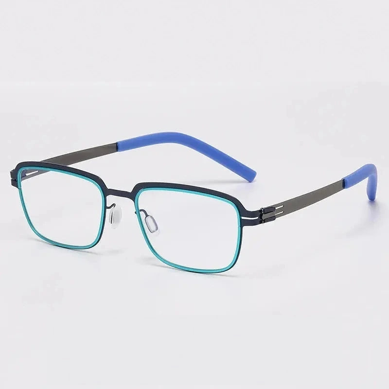 Bobbie Unisex Full Rim Square Screwless Steel Acetate Eyeglasses 165038 - grey blue