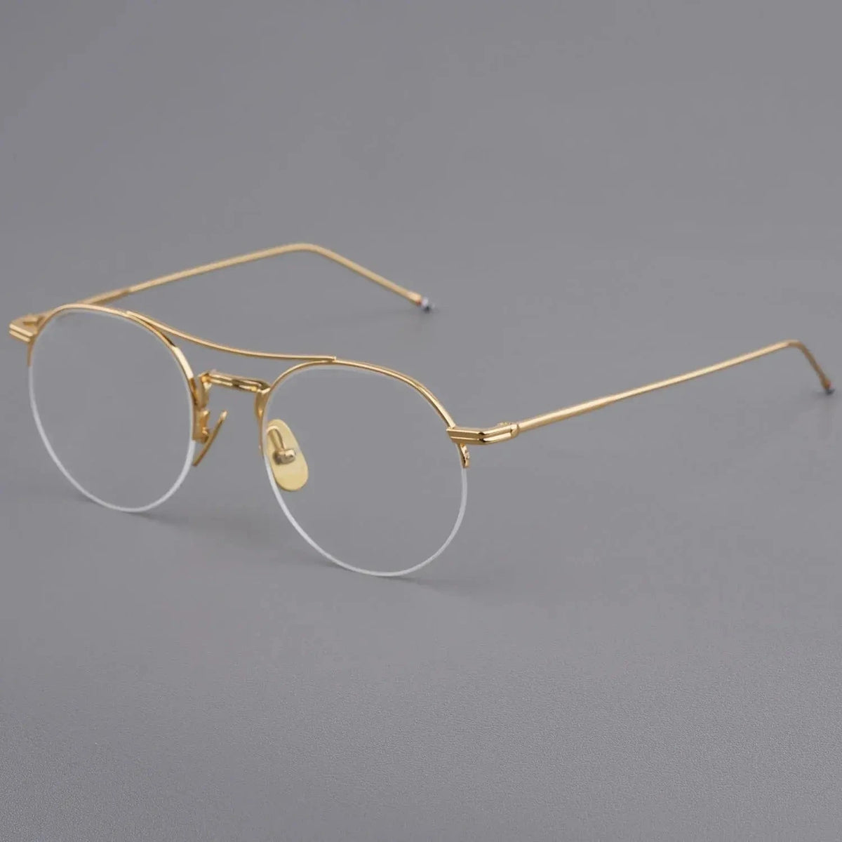 Bobbie Unisex Semi Rim Round Double Bridge Titanium Eyeglasses Clip On Sunglasses 612903 - Gold