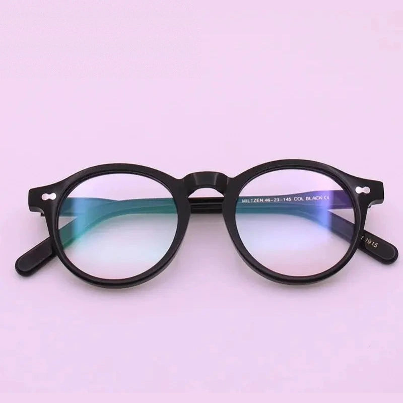 Bobbie Women's Full Rim Oval Round AcetateTitanium Eyeglasses 464223 - black / CHINA