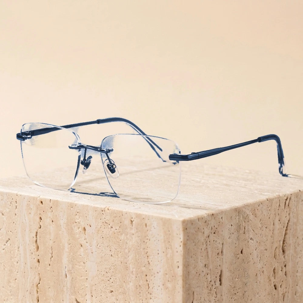 Bobbie Women's Rimless Polygon Square Titanium Eyeglasses 358693 - Blue