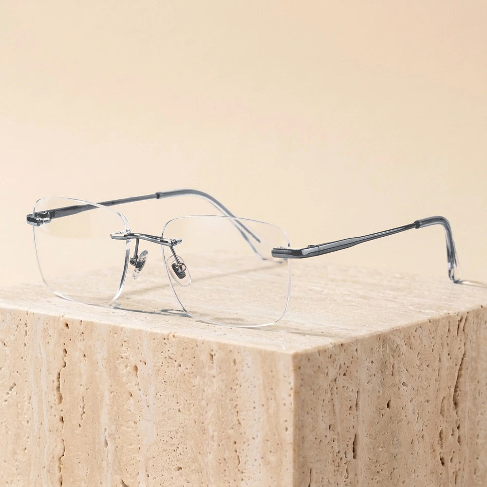 Bobbie Women's Rimless Polygon Square Titanium Eyeglasses 358693 - Silver