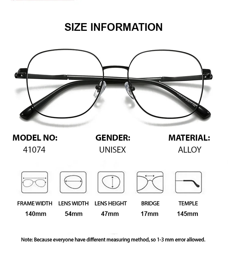 Chashma Ottica Unisex Full Rim Square Alloy Eyeglasses 441074 - Size Chart