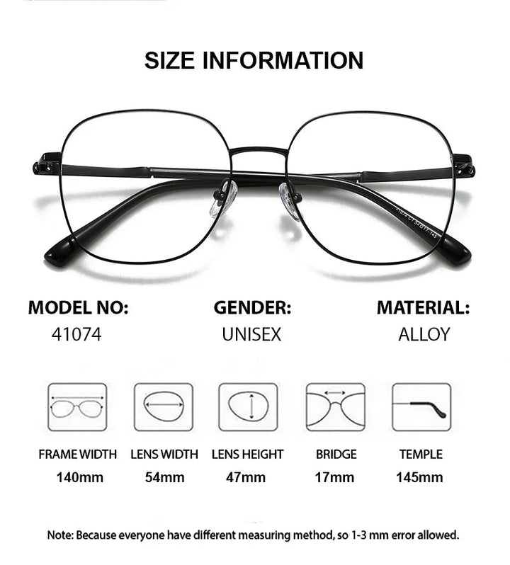 Chashma Ottica Unisex Full Rim Square Alloy Eyeglasses 441074 - Size Chart
