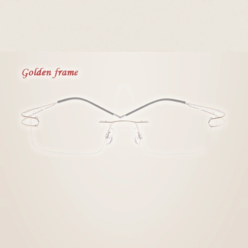 Brightzone Unisex Rimless Square Titanium Eyeglasses 674022 - Gold