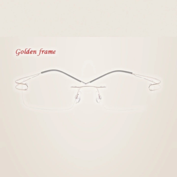 Brightzone Unisex Rimless Square Titanium Eyeglasses 674022 - Gold