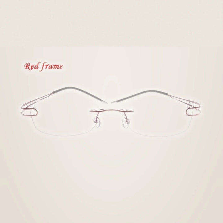 Brightzone Unisex Rimless Square Titanium Eyeglasses 674022 - Red