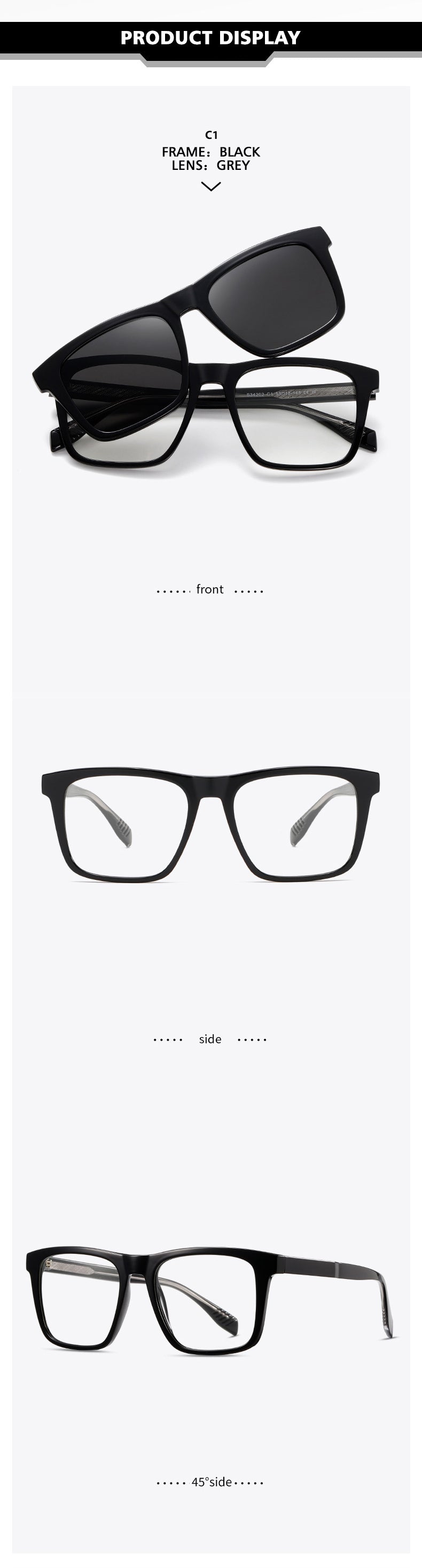 Kansept Unisex Full Rim Square Tr 90 Alloy Reading Glasses Clip On Sunglasses 34202 — view 5 | Kansept at FuzWeb