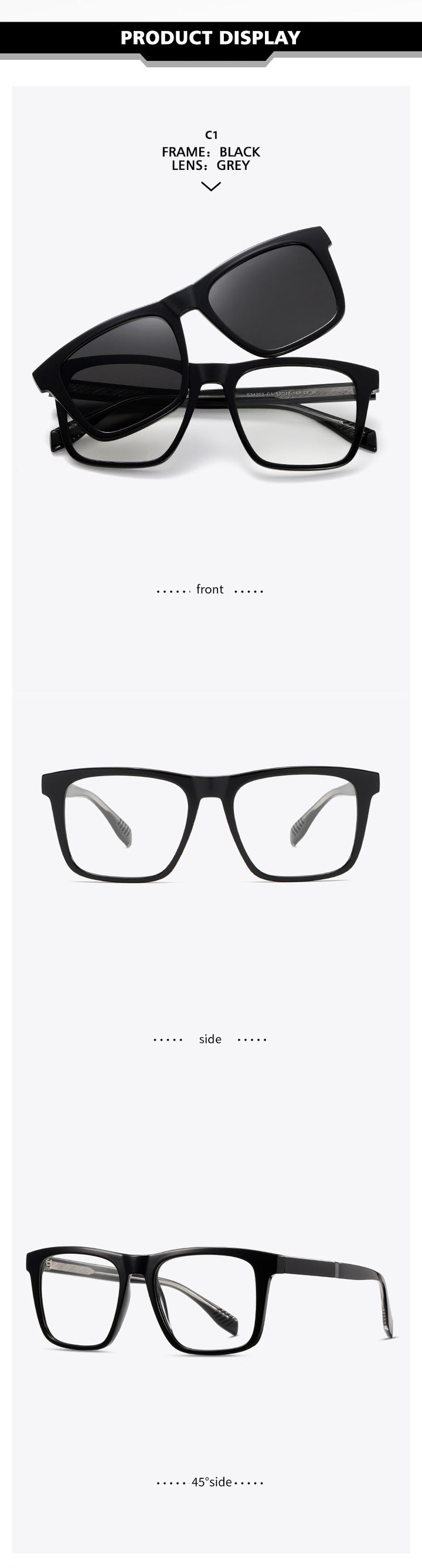 Kansept Unisex Full Rim Square Tr 90 Alloy Reading Glasses Clip On Sunglasses 34202 — view 5 | Kansept at FuzWeb