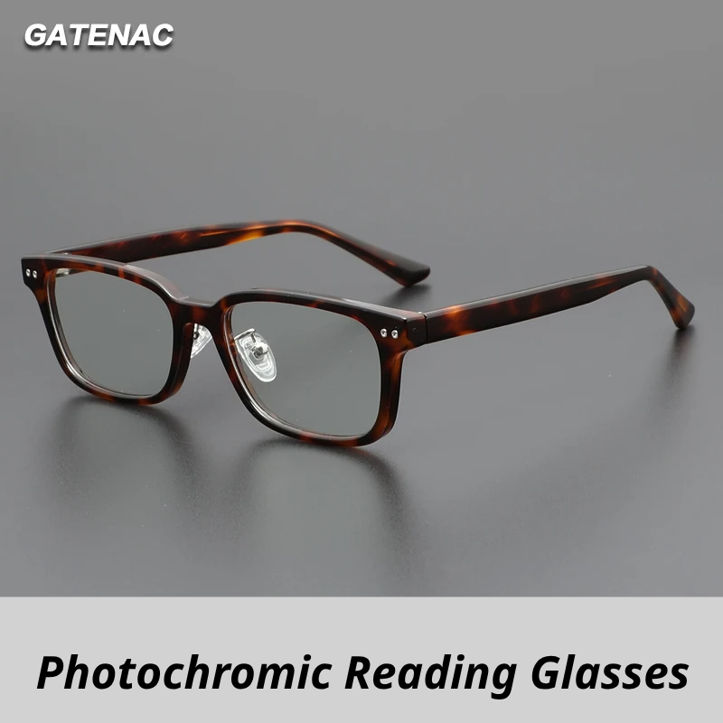 Gatenac Unisex Full Rim Square Tr 90 Titanium Photochromic Reading Glasses G83077