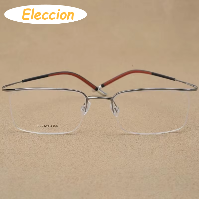 Eleccion Unisex Semi Rim Square Brow Line Titanium Eyeglasses 75296 Semi Rim Brightzone Gray