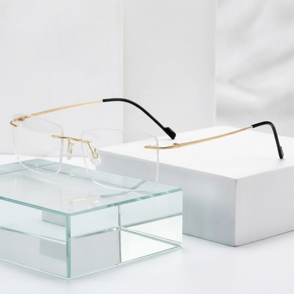 Chashma Ottica Unisex Rimless Square Rectangle Titanium Eyeglasses 763 — Luxury Studio Cube