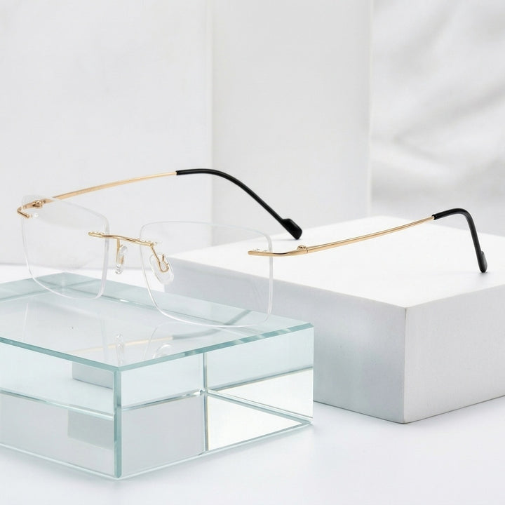 Chashma Ottica Unisex Rimless Square Rectangle Titanium Eyeglasses 763 — Luxury Studio Cube