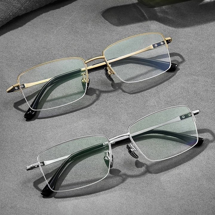 Chashma Ochki Unisex Semi Rim Big Square Titanium Eyeglasses 690053.