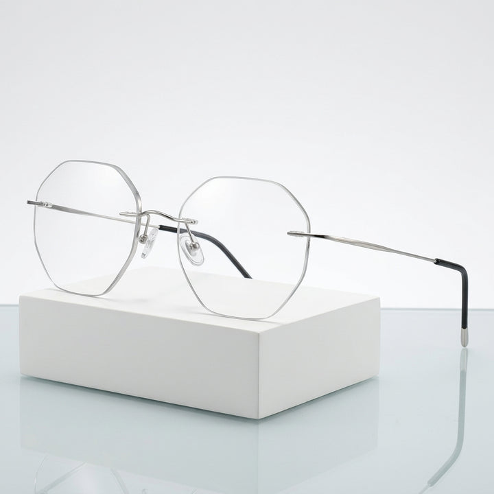 Chashma Ottica Unisex Rimless Octagon Polygon Titanium Eyeglasses 9017
