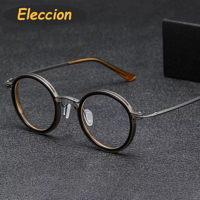 Eleccion Unisex Full Rim Round Acetate Titanium Eyeglasses 945860 Full Rim Eleccion