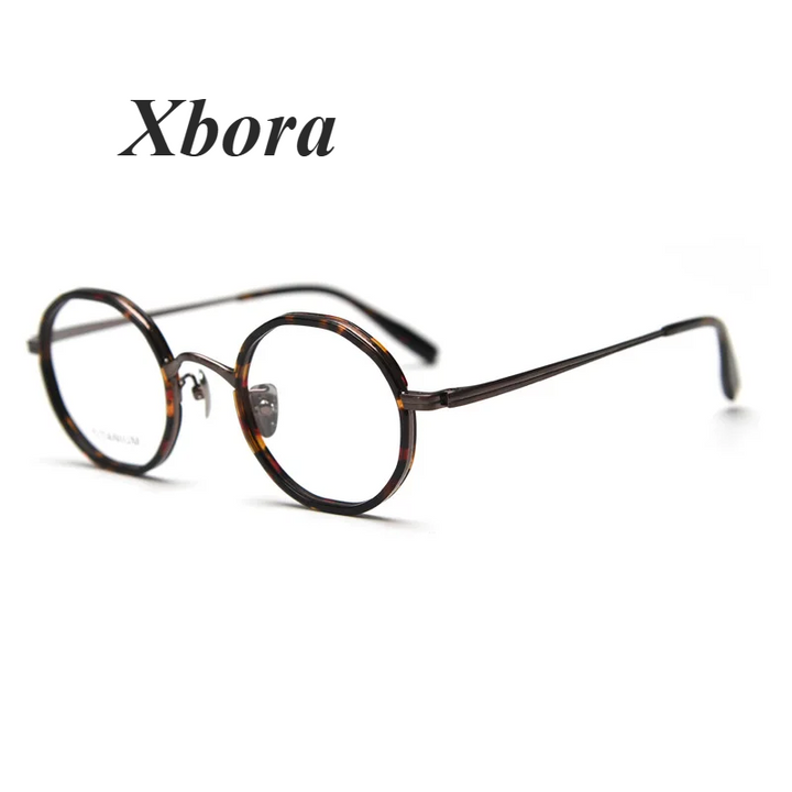 Xbora Women's Full Rim Polygon Round Acetate Titanium Eyeglasses 98076