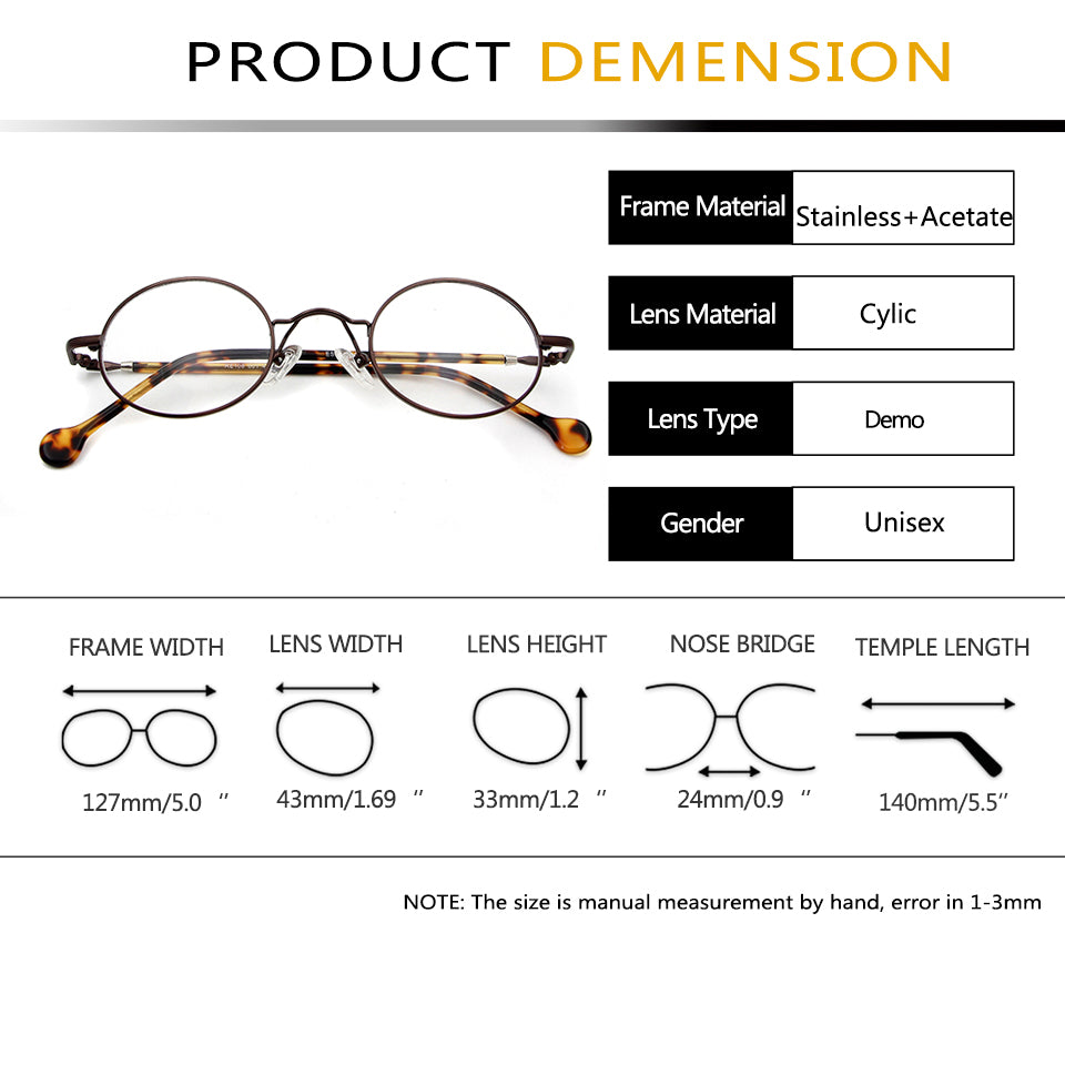 Esnbie Unisex Full Rim Small Oval Alloy Acetate Eyeglasses 18108 — view 1 | Esnbie at FuzWeb