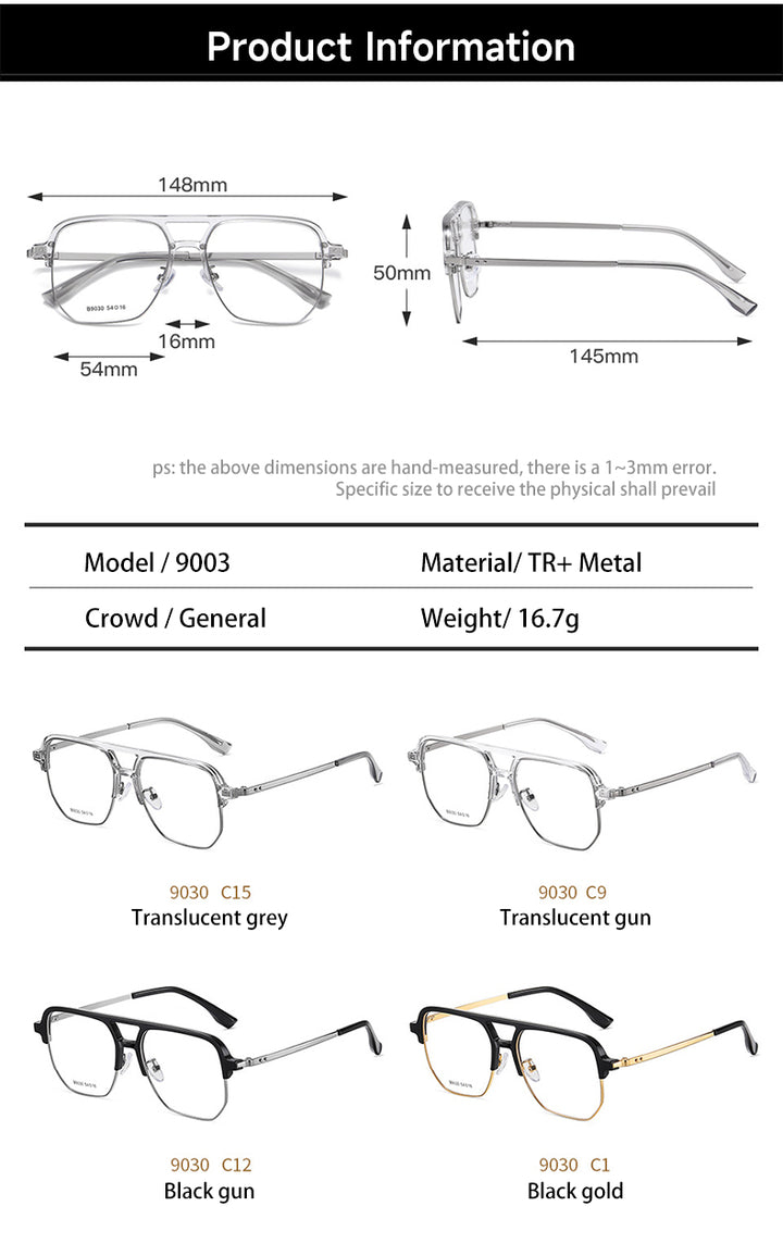 Vicky Mens Full Rim Square Double Bridge Tr 90 Alloy Reading Glasses 639030 — view 1 | Vicky at FuzWeb
