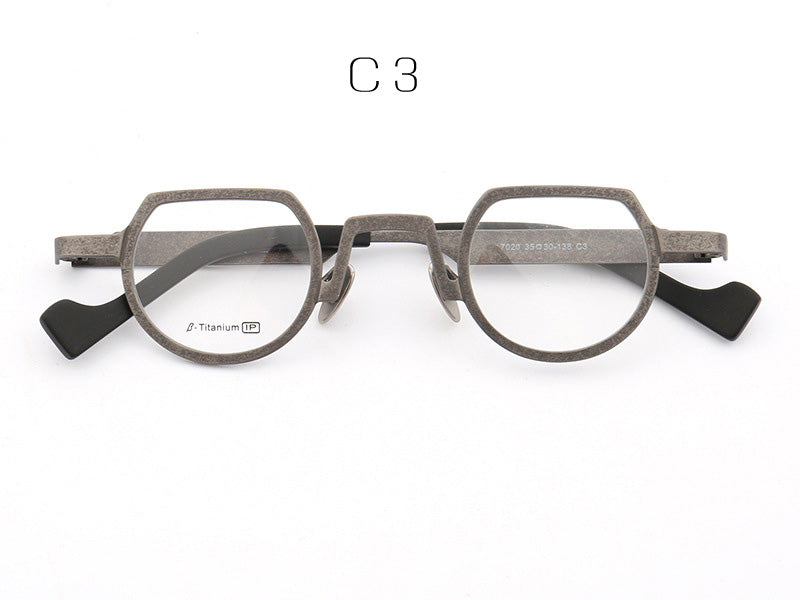 Muzz Mens Full Rim Irregular Flat Top Round Titanium Frame Eyeglasses T7020 — view 6 | Muzz at FuzWeb