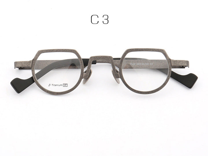 Muzz Mens Full Rim Irregular Flat Top Round Titanium Frame Eyeglasses T7020 — view 6 | Muzz at FuzWeb