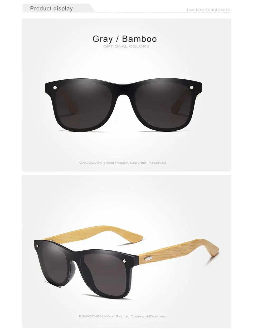 Kingseven Siamese Lens Sunglasses Men Bamboo Women Red Mirror Y5788F1 — view 2 | KingSeven at FuzWeb